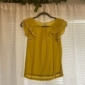 Anthropologie Odille yellow silk flutter sleeve blouse